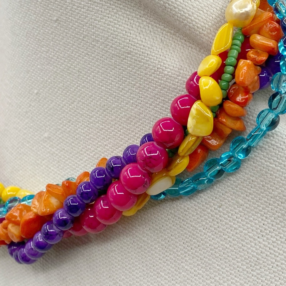 Colorful Multi-Strand Chunky Glass Beaded Necklace - Picture 4 of 7